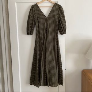 Ganni black and green checkered gingham seersucker dress 42